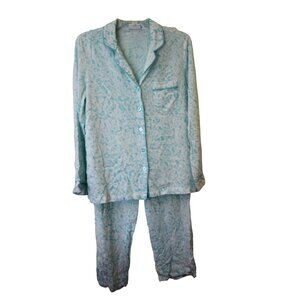 Charter Club Spa Pajama Set Womens Medium Blue & White Animal Print LS Pants D32